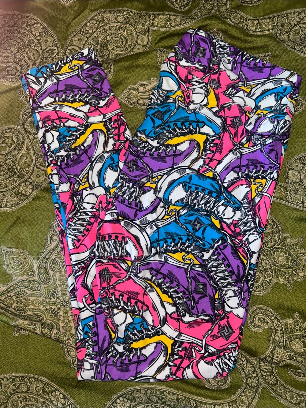 LuLaRoe Multicolor Sneaker Print Leggings - Pink, Purple, Blue, Yellow, White